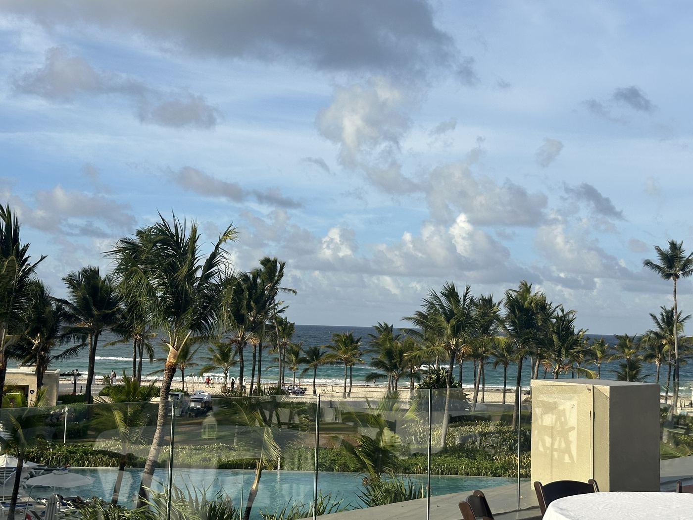 Oceanfront terrace at the Hard Rock Punta Cana in late afternoon