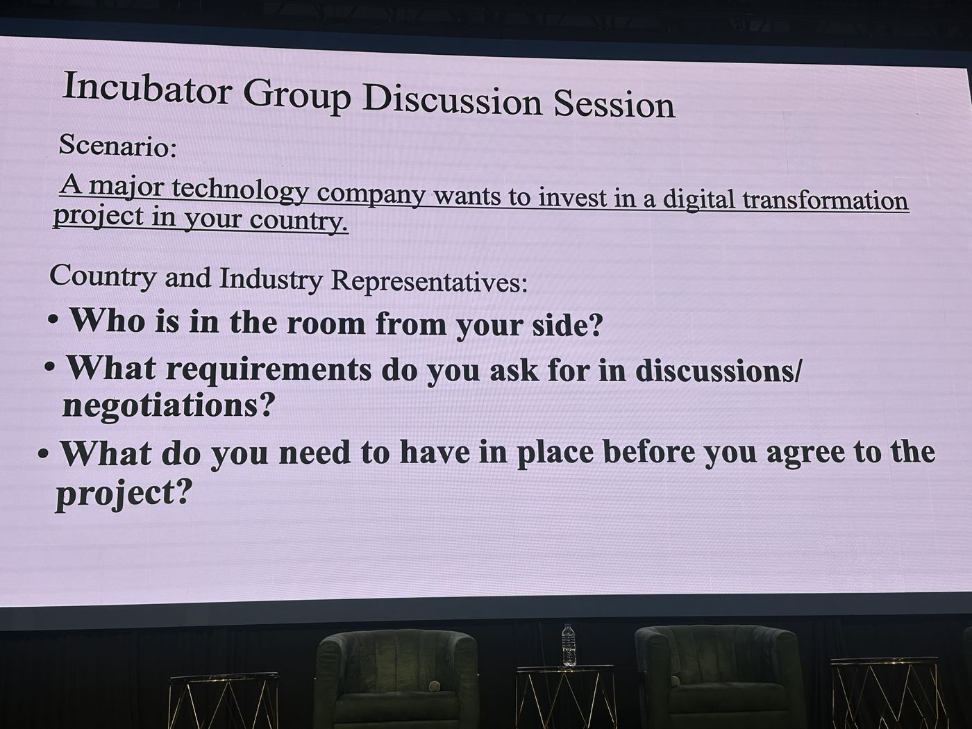 Slide setting out the incubator group discussion scenario